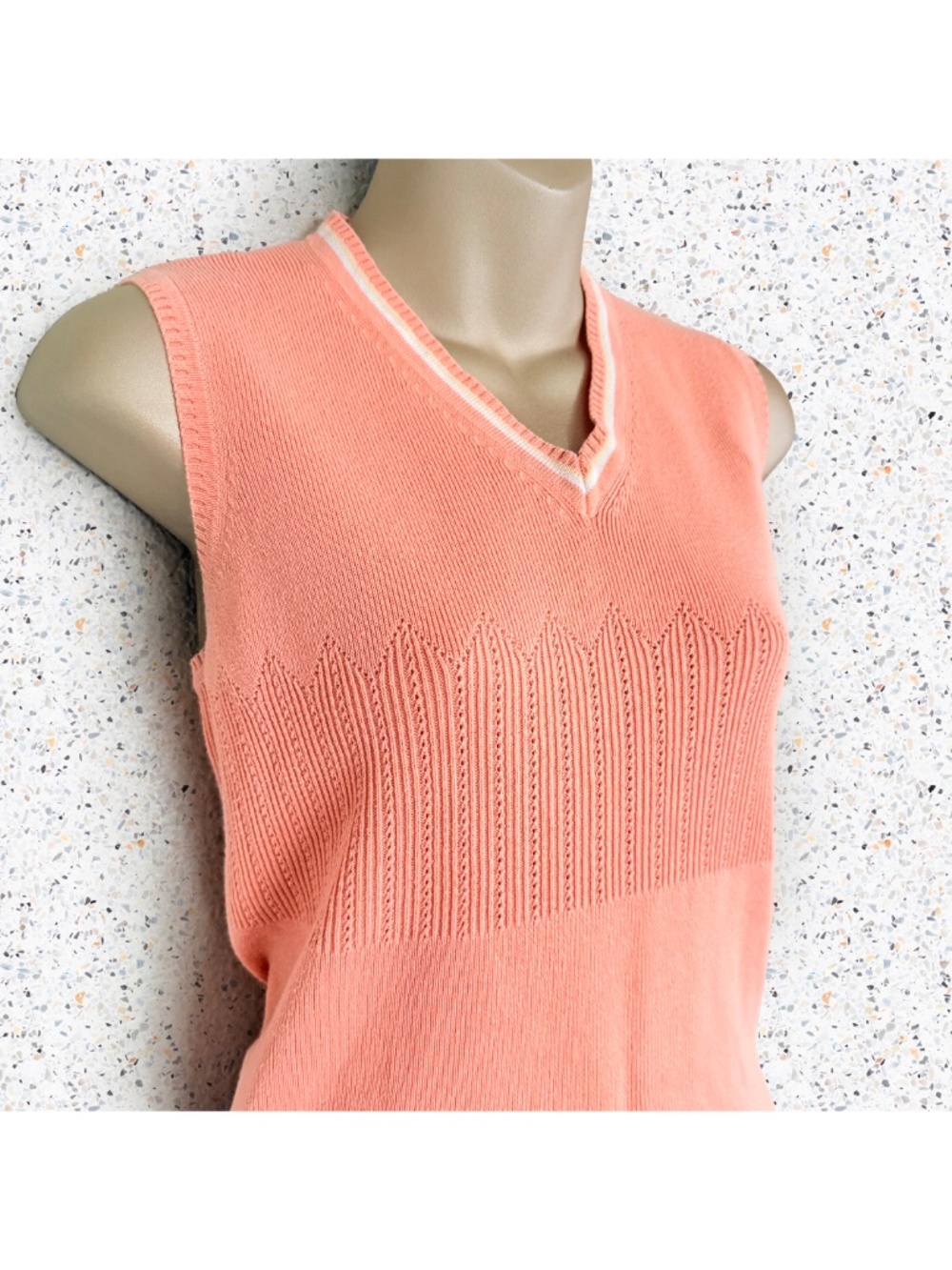 VTG 90s Preppy Peach Pastel Knit V-Neck Golf Sweater Vest Coquette Ashworth S